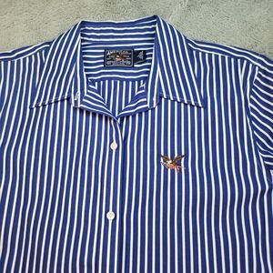 VTG American Living Striped Button Down Shirt Men L Blue White Eagle Flag Cotton